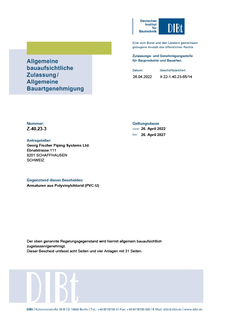 DIBt Zulassung - Armaturen aus Polyvinylchlorid (PVC-U)