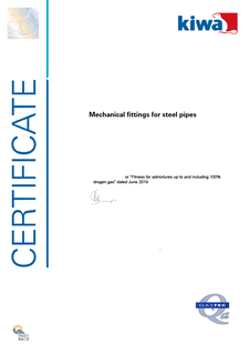 KIWA Hydrogen Certificate Mechanical fittings for steel pipes 1/2"-2"