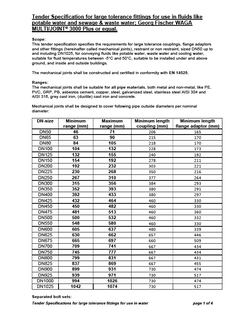 Tender Specification for large tolerance fittings for use in fluids like potable water and sewage & waste water; Georg Fischer WAGA MULTI/JOINT®  3000 Plus or equal