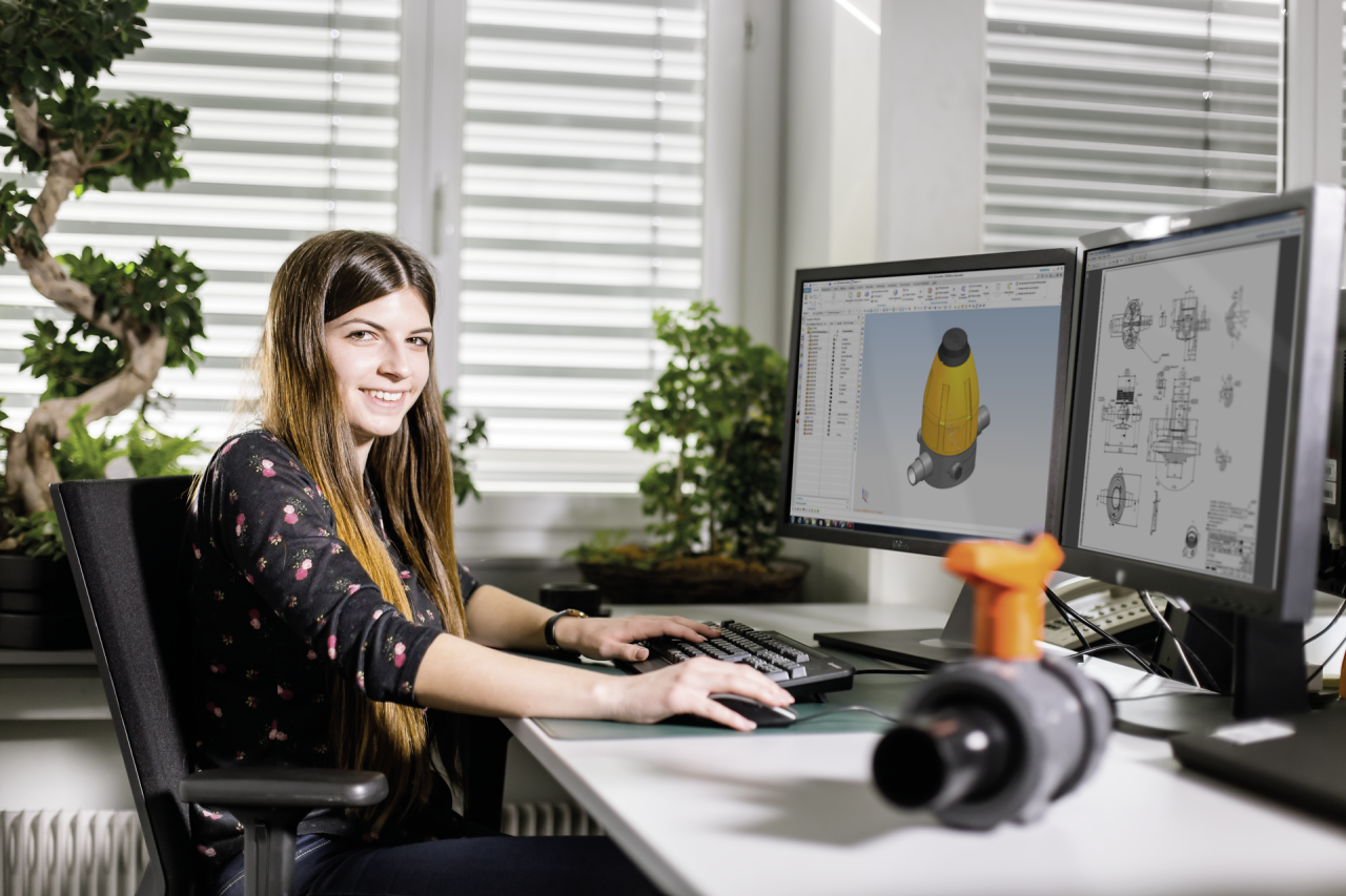 Frau vor dem Computer sitzend